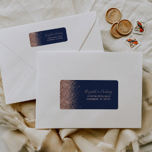 Navy Blue Rose Gold Glitter Wedding Return Address