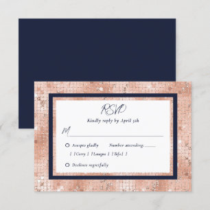 Navy Blue Rose Gold Glitter Wedding RSVP Cards