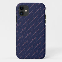 Navy Blue Rose Gold Handwritten Script Name