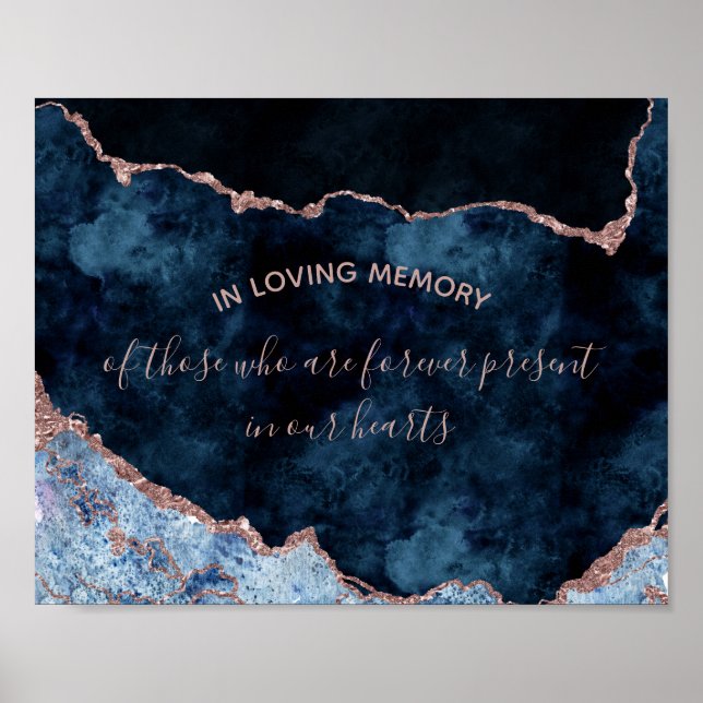 Navy Blue Rose Gold In Loving Memory Wedding Sign (Front)