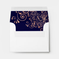 Navy Blue & Rose Gold Inside White Wedding RSVP