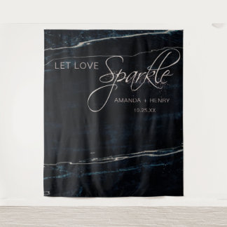 Navy Blue & Rose Gold Marble Artsy Wedding Tapestry