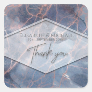 Navy blue rose gold marble geometrical calligraphy square sticker