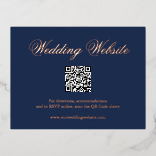 Navy Blue Rose Gold QR Code Wedding Enclosure Card