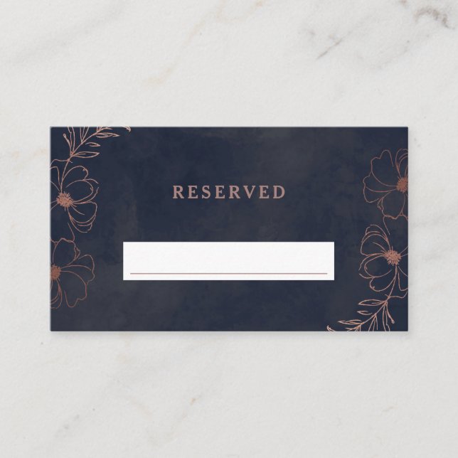Navy Blue & Rose Gold Reserved Seating Wedding Place Card (Front)