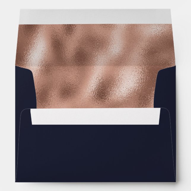 Navy Blue Rose Gold Return Address Wedding  Envelope (Back (Bottom))