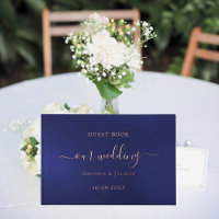 Navy blue rose gold script wedding 