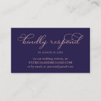 Navy Blue Rose Gold Script Wedding Online RSVP