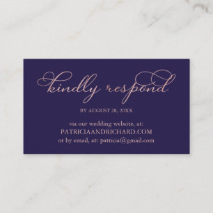 Navy Blue Rose Gold Script Wedding Online RSVP Business Card