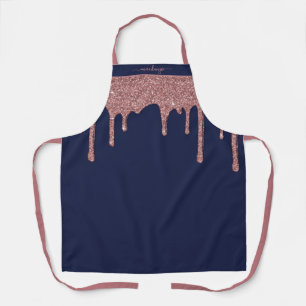Navy Blue Rose Gold Sparkle Glitter Drips Apron