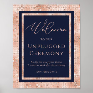 Navy Blue Rose Gold Unplugged Ceremony Sign