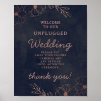 Navy Blue & Rose Gold Unplugged Wedding Table Sign