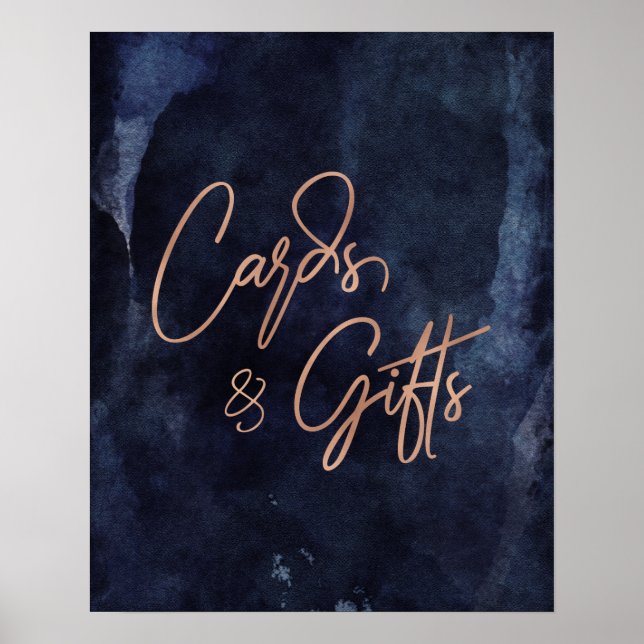 Navy Blue & Rose Gold Wedding Cards & Gifts Poster (Front)