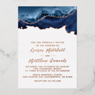 Navy Blue & Rose Gold Wedding Foil Invitation