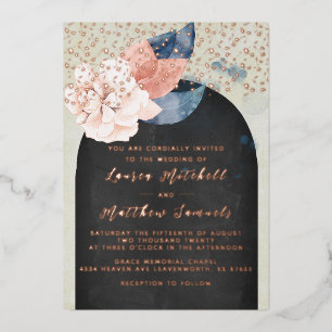 Navy Blue & Rose Gold Wedding Foil Invitation