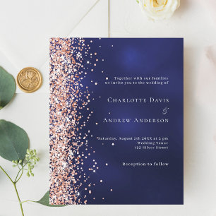 Navy blue rose gold wedding invitation