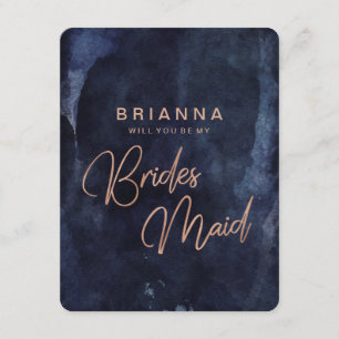 Navy Blue & Rose Gold Will You Be My Bridesmaid Invitation