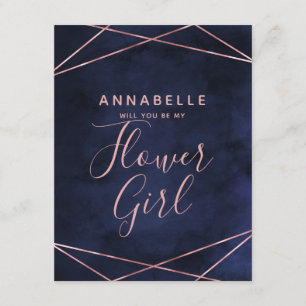 Navy Blue & Rose Gold Will You Be My Flower Girl Invitation