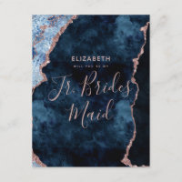 Navy Blue Rose Gold Will You Be My Jr. Bridesmaid