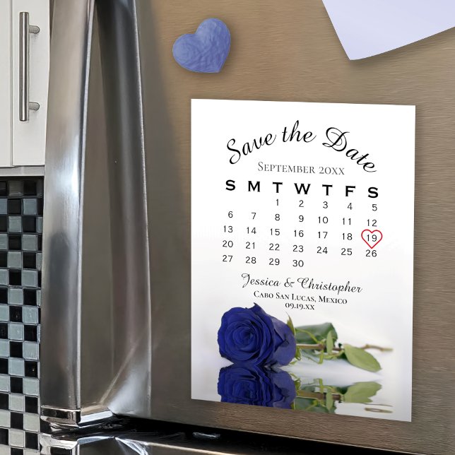 Navy Blue Rose Save the Date Calendar Magnet (Creator Uploaded)