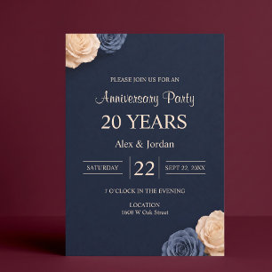 Navy Blue Rose Wedding Anniversary Invitation