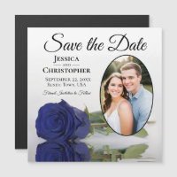 Navy Blue Rose Wedding Save The Date Photo Magnet