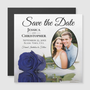 Navy Blue Rose Wedding Save The Date Photo Magnet