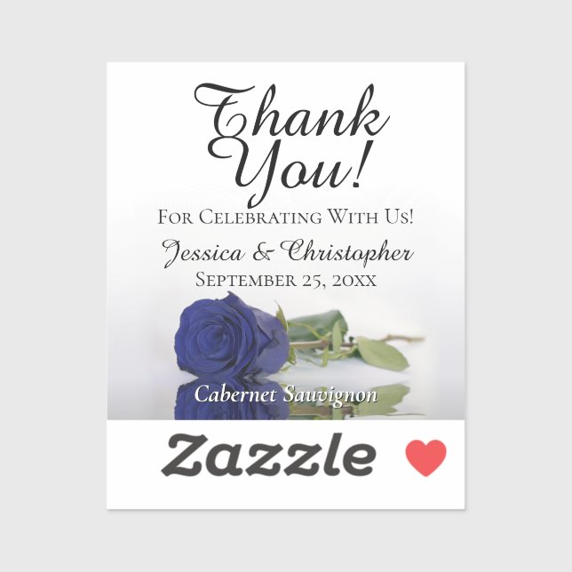 Navy Blue Rose Wedding Thanks Mini Bottle Label (Sheet)