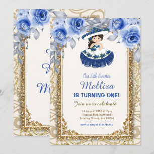 Navy Blue Roses and Gold Mexican Birthday Invitation