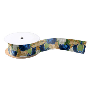 Navy Blue Roses Boho Handfasting Satin Ribbon