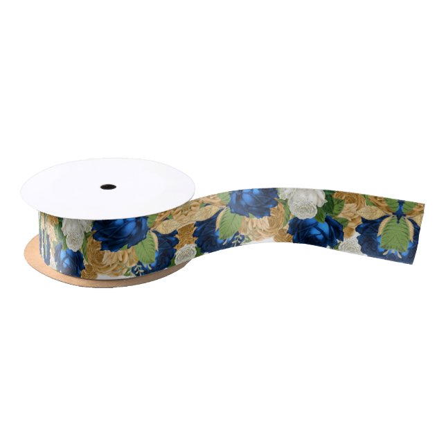 Navy Blue Roses Boho Handfasting Satin Ribbon (Spool)