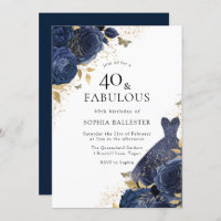 Navy Blue Roses & Dress Gold 40 & Fabulous 40th