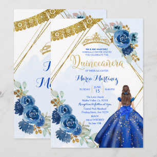 Navy Blue Roses Girl Charra 15th Birthday Invitation