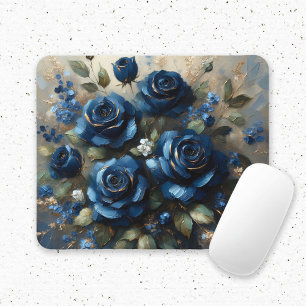 Navy Blue Roses Gold Gilding Impressionist Art Mouse Mat