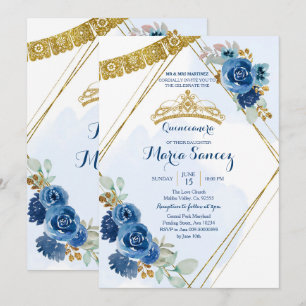 Navy Blue Roses Mis Quince Invitation