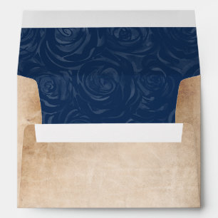 Navy Blue Roses Rustic Parchment Return Address Envelope
