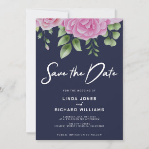 Navy Blue Roses Wedding Save The Date Invitation