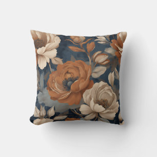 Navy Blue Rust Modern Farmhouse Floral Cushion