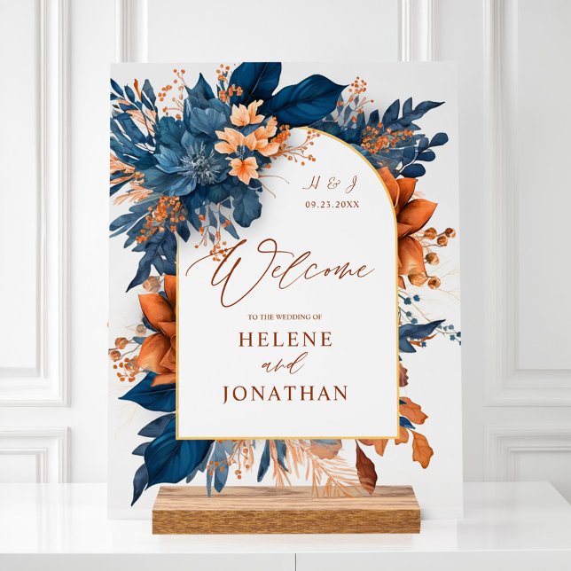 Navy Blue Rust Orange Elegant Wedding Welcome Acrylic Sign (Navy Blue Rust Orange Elegant Wedding Welcome Acrylic Sign)