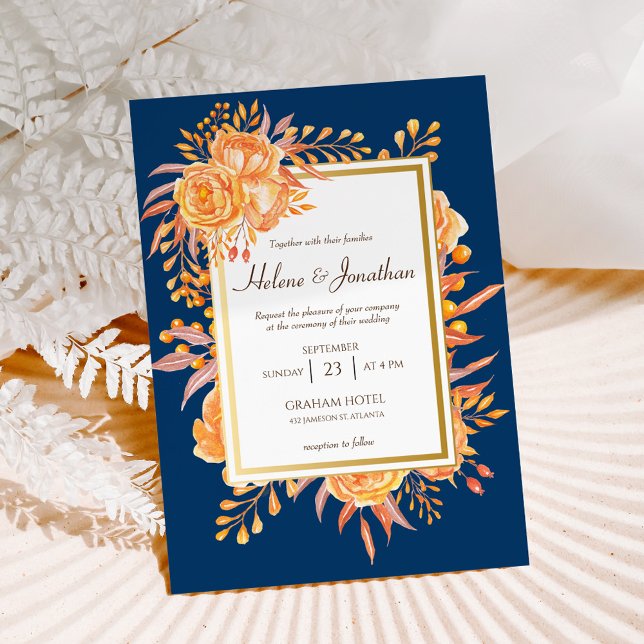 Navy Blue Rust Orange Rustic Elegant Wedding Invitation (Navy Blue Rust Orange Rustic Elegant Wedding Invitation)