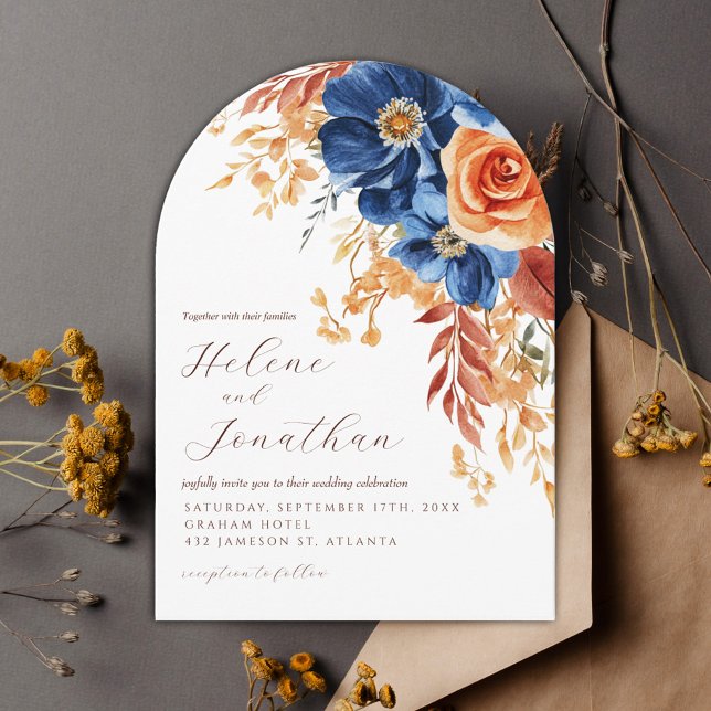 Navy Blue Rust Terracotta Garden Elegant Wedding Invitation (Navy Blue Rust Terracotta Garden Elegant Wedding Invitation)