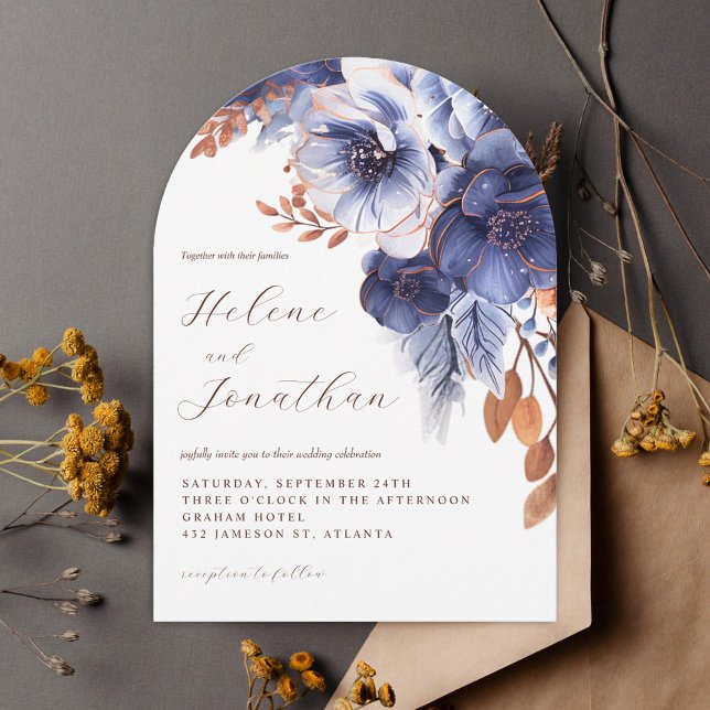 Navy Blue Rust Terracotta Garden Elegant Wedding Invitation (Navy Blue Rust Terracotta Garden Elegant Wedding Invitation)