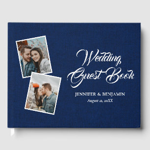 Navy Blue Rustic Burlap Wedding Photo Guest Book