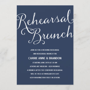 Navy Blue Rustic Calligraphy Rehearsal Brunch Invitation