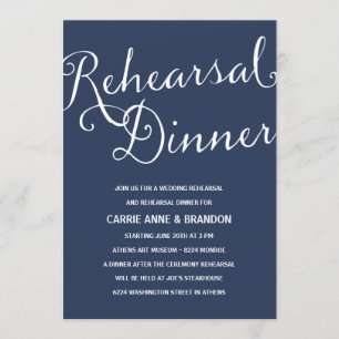 Navy Blue Rustic Calligraphy Rehearsal Dinner Invitation