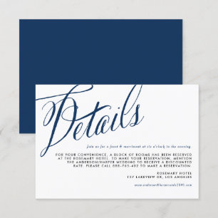 Navy Blue Rustic Calligraphy Wedding Details Enclosure Card