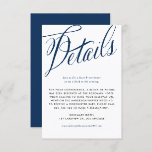 Navy Blue Rustic Calligraphy Wedding Details Enclosure Card