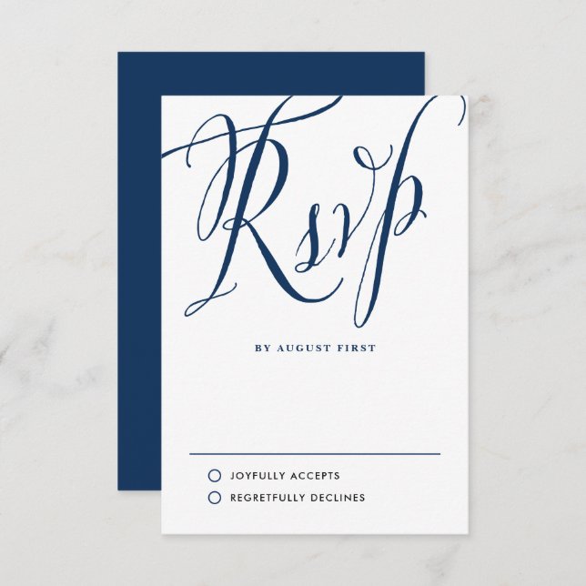 Navy Blue Rustic Calligraphy Wedding RSVP Card (Front/Back)