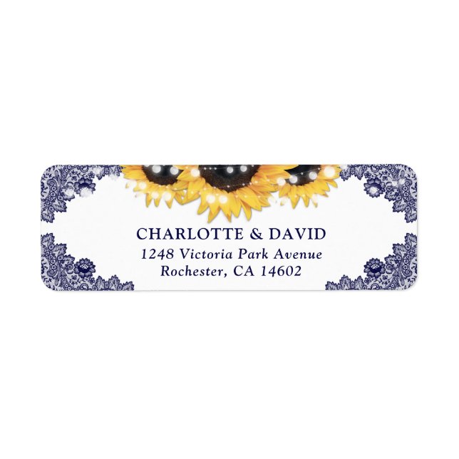Navy Blue Rustic Chic Sunflower Return Address (Front)