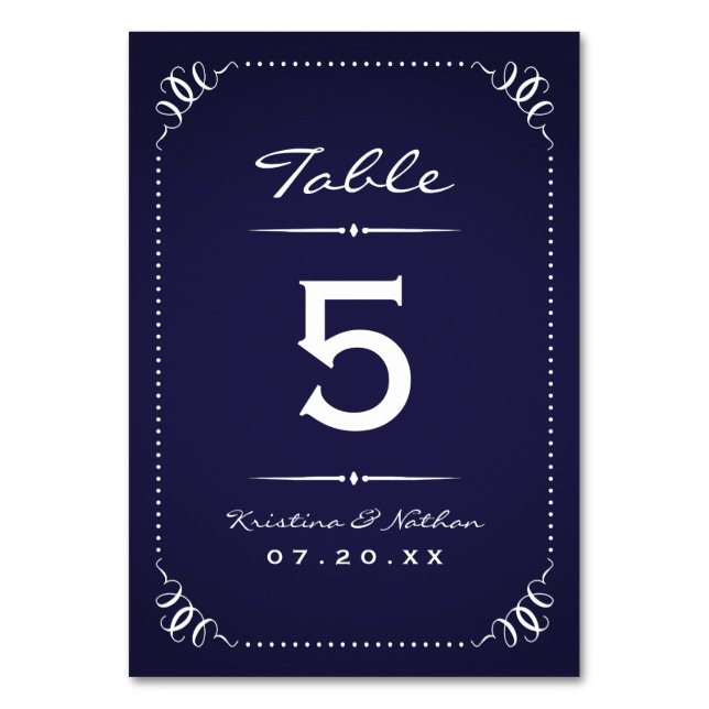 Navy Blue Rustic Chic Table Numbers (Front)
